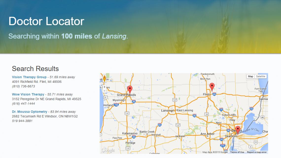 The doctor locator in action. You can find a link to it in the footer.