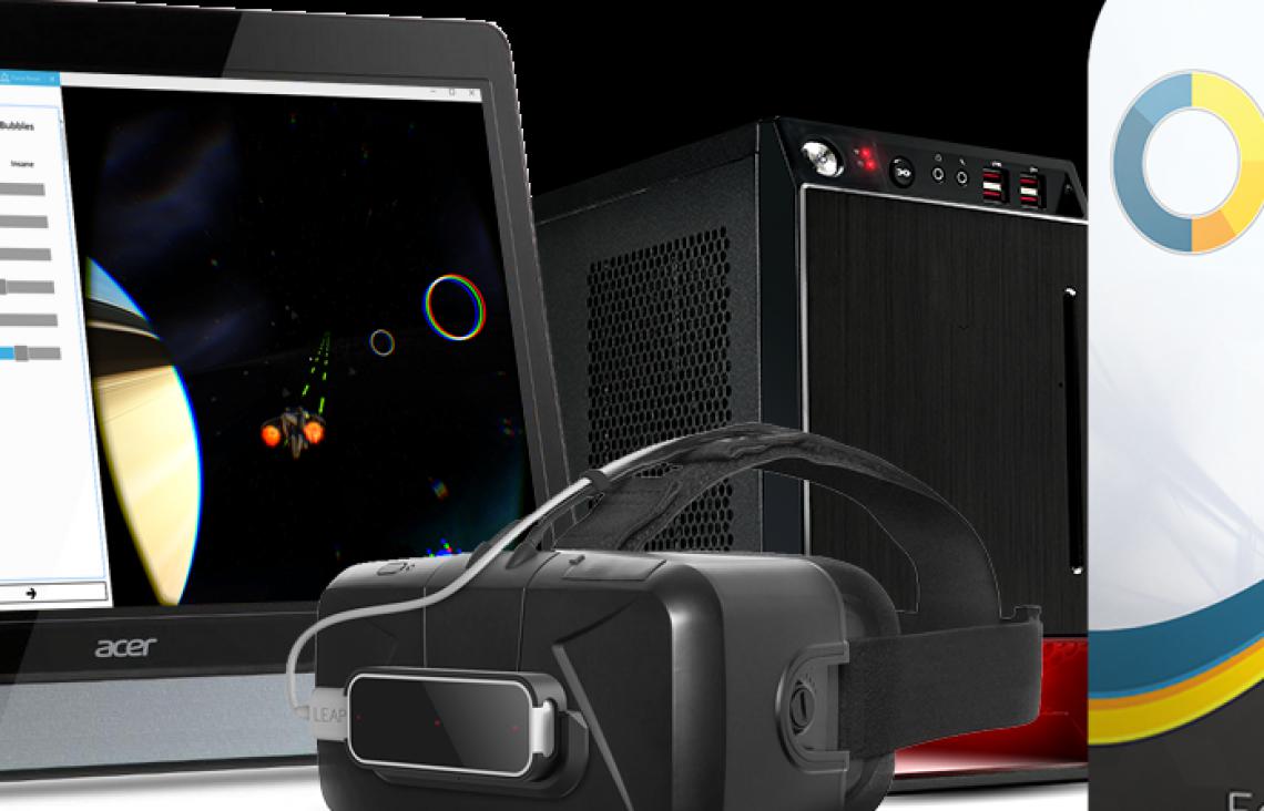 The Vivid Vision for Amblyopia bundle. Comes with a top of the line mini ITX desktop computer, touchscreen monitor, Oculus Rift virtual reality HMD, xbox controller, leap motion controller, and more!
